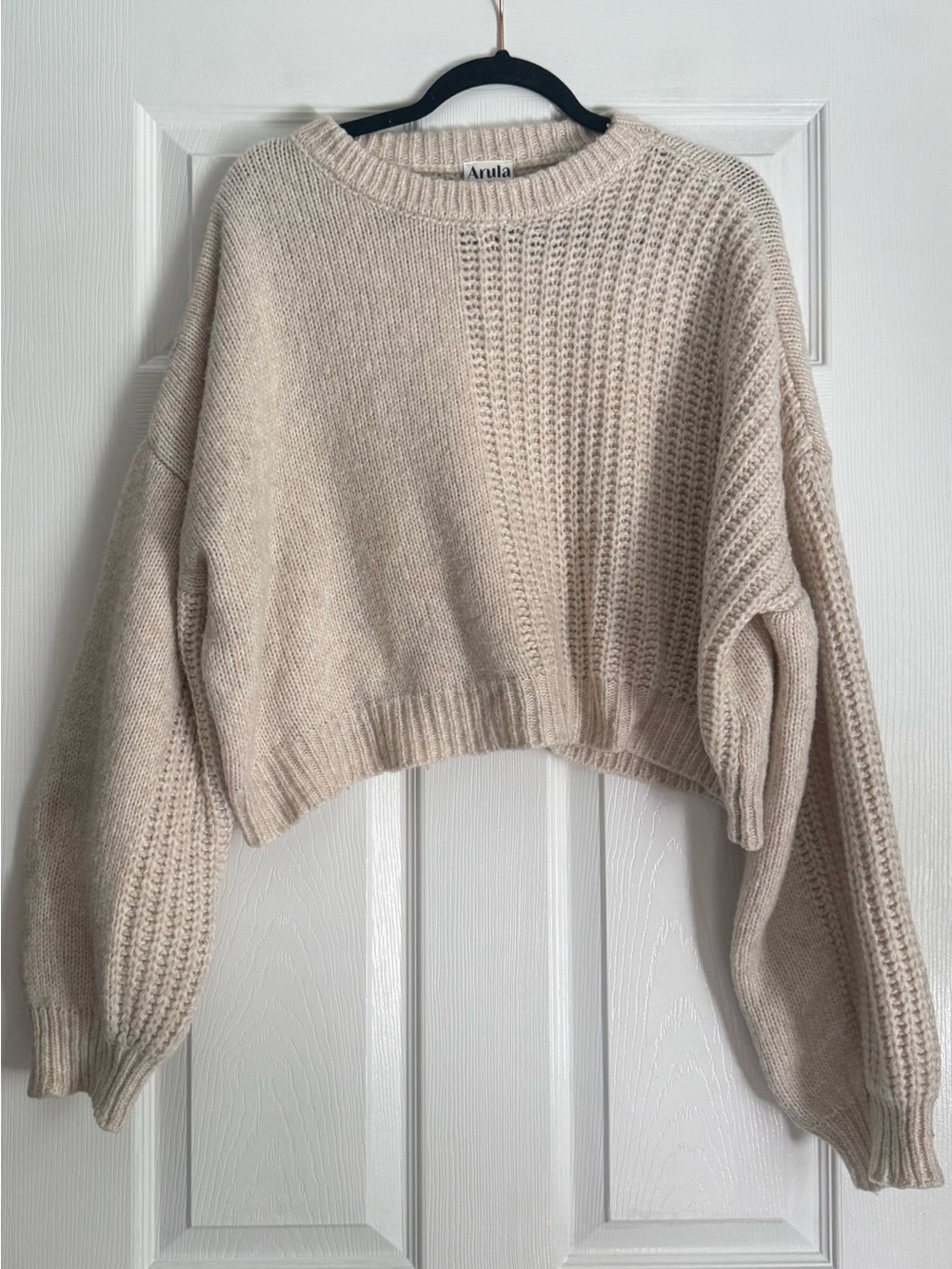 ARULA Neutral Cream Cropped Crewneck Sweater